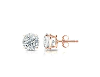Bright White Round Lab Grown Diamond Stud in 14K Rose Gold 0.95ct, Color-FG, Clarity-VVS