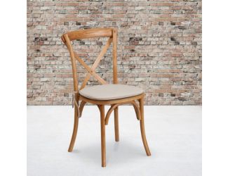Stackable Oak Wood Cross Back Chair with Cushion - Dining Room Seating