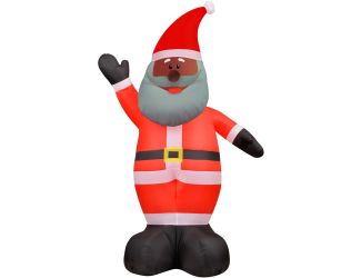 12-Ft. Tall African American Santa Claus, Outdoor Blow-Up Christmas Inflatable with Lights and Stora
