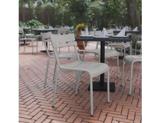 Modern Commercial Grade 2 Slat Indoor/Outdoor Steel Dining Chair in Quicksilver