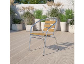 Commercial Aluminum Indoor-Outdoor Stack Chair with Triple Slat Faux Teak Back