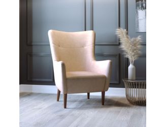 Commercial Wingback Accent Chair with Wooden Legs in Light Brown Faux Leather