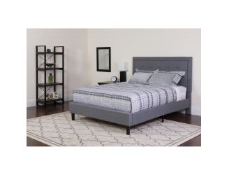 King Size Panel Tufted Lt Gray Fabric Platform Bed with Pocket Spring Mattress