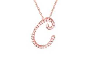PARIKHS Initial Pendant Alphabet 'C' in CZ with chain in 925 Sterling Silver with Rose Plating