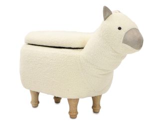 15-In. Seat Height Plush White Llama Animal Shape Storage Ottoman Furniture for Nursery, Bedroom, Pl