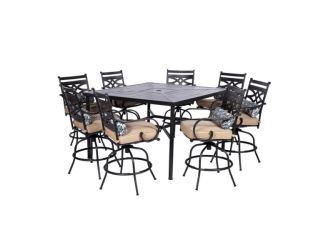 Montclair 9-Piece High-Dining Set in Tan with 8 Counter-Height Swivel Chairs and 60-Inch Square Tabl