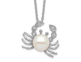 Sterling Silver Cheryl M Rhodium-plated CZ & FWC Pearl Crab Necklace