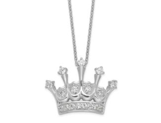 Sterling Silver Cheryl M Rhodium-plated CZ Crown Necklace