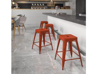 24" High Backless Distressed Kelly Red Metal Indoor-Outdoor Counter Height Stool