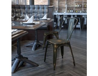 Distressed Copper Metal Indoor-Outdoor Stackable Chair - Kitchen Furniture