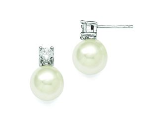 Sterling Silver Majestik 10-11mm White Shell Bead with CZ Earrings