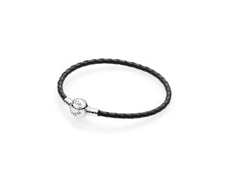 Black Braided Leather Bracelet Size 6.9"