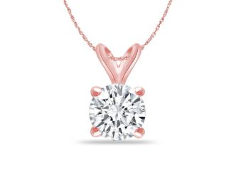 Bright White Round Lab Grown Diamond Pendant in 14K Rose Gold 0.95ct, Color-FG, Clarity-VVS