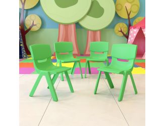 4 Pack Green Plastic Stack School Chair with 13.25"H Seat, K-2 School Chair