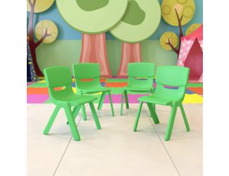 4 Pack Green Plastic Stack School Chair with 12" Seat Height - Kids Chair