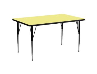 30"W x 72"L Rectangular Yellow Thermal Laminate Adjustable Activity Table