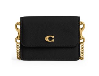 Polished Pebble Leather Essential Half Flap Card Case - Black/Brass
