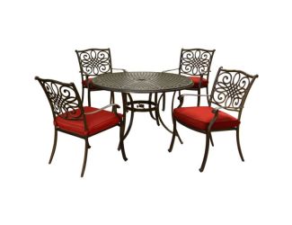 Traditions 5-Piece Dining Set in Red with 48 In. Cast-top Table and Four Dining Chairs