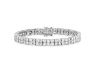 Sterling Silver Cheryl M Rhodium-plated CZ Two Row Tennis Bracelet