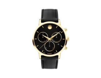 Men's Museum Classic Chronograph Gold & Black Leather Strap Watch Black Dial
