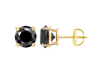 PARIKHS Black Round Diamond Screw back Stud in 10K Yellow Gold, 0.06ct