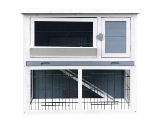 Outdoor Wooden 2-Story Rabbit Hutch with Ramp, Wire Mesh Run, Waterproof Roof and Removable Tray 3 F