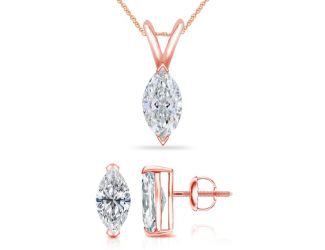 Bright White Pinnacle Marquise cut Lab Grown Diamond Screwback Set in 14K Rose Gold 1.40ct, GH, VVS