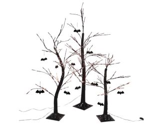 Set of 3 Halloween Trees with Bats and Orange LED Lights, 3-ft., 4-ft., and 5-ft.