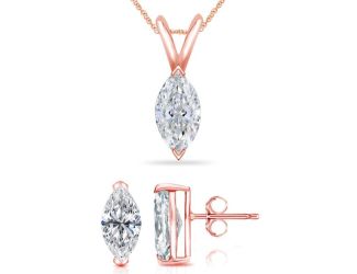 Bright White Pinnacle Marquise Lab Grown Diamond Pendant-Stud Set in 14K Rose Gold 1.80ct, GH, VVS