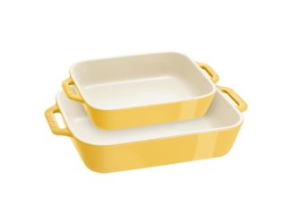 2pc Ceramic Rectangular Baking Dish Set Citron