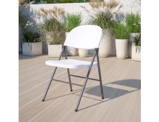 330 lb. Capacity Granite White Plastic Folding Chair with Charcoal Frame