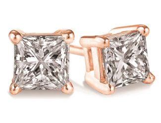 Certified PARIKHS Princess Cut Popular Diamond  Stud 14K Rose Gold 0.85ct IJK Color,I2 Clarity