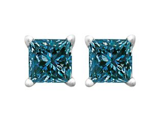 Certified PARIKHS Blue Princess cut AA Quality Diamond Stud in 14k White Gold 0.95ct