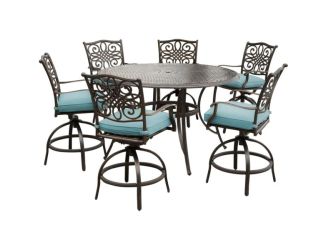 Traditions 7-Piece High-Dining Set in Blue with 6 Swivel Chairs and a 60 In. Cast-Top Table
